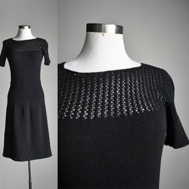 Vintage Black Knit Cocktail Dress 