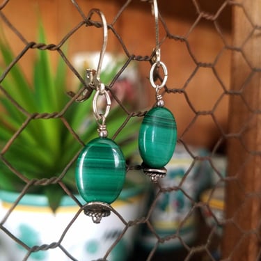 Sterling Malachite Earrings~Silver & Green Gemstone Dangle Earrings~Beaded Earrings Gifts for Her~JewelsandMetals 
