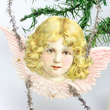 Antique Early 1900's  German Victorian Angel Scrap & Tinsel Christmas Ornament, Vintage Decor, Germany 