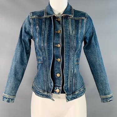BURBERRY Size 2 Blue Cotton Blend Denim Plaid Trim Button Up Jacket