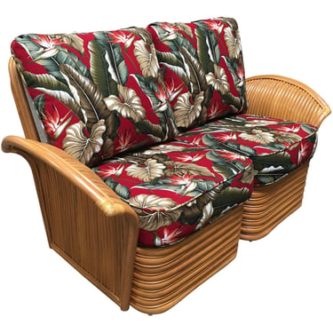 Art Deco Style "Hawaii" Rattan Fan Arm Two-Seat Sectional Loveseat Sofa 
