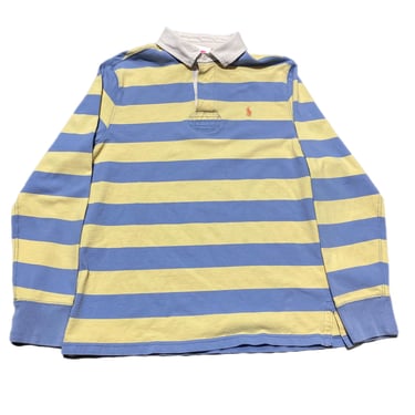 (L) Blue/Yellow Striped Ralph Lauren Polo Long Sleeve 070822 RK