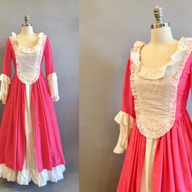 Colonial Dress / Hamilton Costume / Baroque Reproduction Dress / Pink and White Eyelet Gown / Size Small 