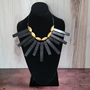 Black Onyx and Gold Vermeil Statement Collar Necklace 