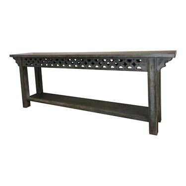 Asian Style Carved Wood Aged Blue Finished Console Table