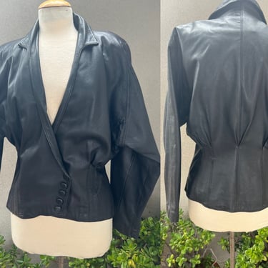 Vintage 80s Wilsons black leather bomber jacket snaps Sz M/L 