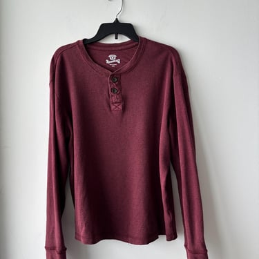 Vintage Roebuck & Co Waffle Knit Henley Shirt Burgundy Cotton Mens XXL Western 