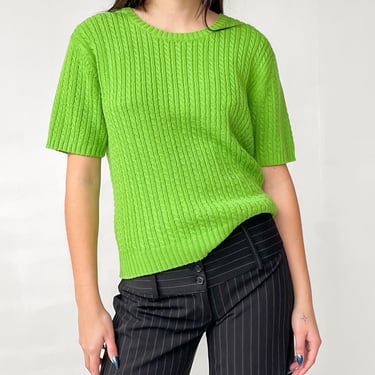 Lime Cable Knit Short Sleeve Sweater (M-L)