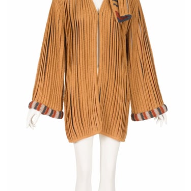 Kay Cosserat 1970s Vintage Pleated Wool Knit Cardigan & Scarf Set 
