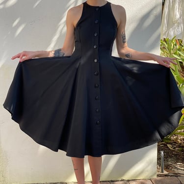 Cotton Summer Dress / Wedding Guest Dress / Resort Vacation Dress / 1980's Designer Dress / Black Structural Dress 