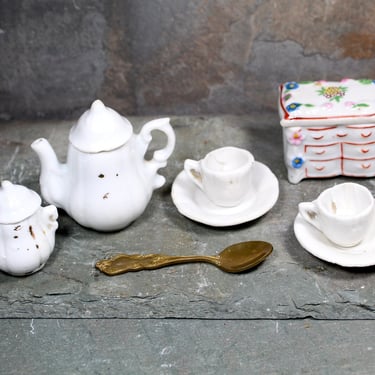 Miniature Ceramic Tea Set for Dolls - Vintage Teapot, Sugar Bowl - Japanese Miniature Tea Set - MIOJ | FREE SHIPPING 