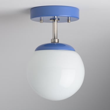 Mid Century Modern - Semi-Flush Ceiling Light Fixture - 6 inch Opal Handblown Glass - Made in the USA - Bennington Colors 