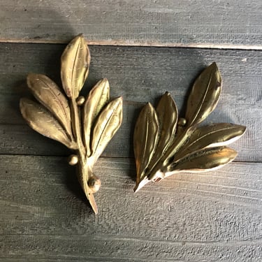 19th C French Gilded Gesso Leaves, Pair, Gilded Wood, Furniture Mount, French Architectural Salvage 