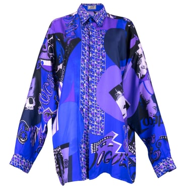 Vintage VERSACE 80s Silk Fashion-Print Oversized Shirt DAMAGED