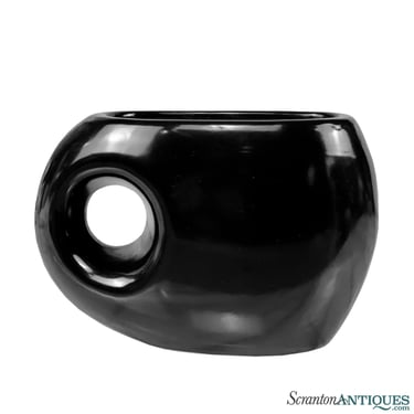 Mid-Century Art Deco Asymmetrical Black Porcelain Vase Planter