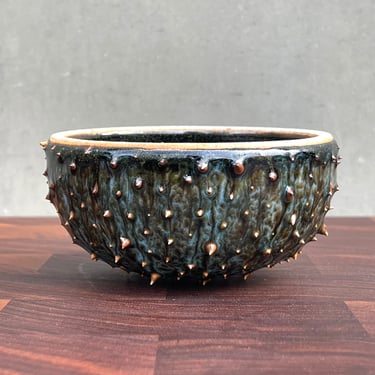 Ceramic Urchin Bowl- Glossy Blue/ Brown Exterior/ Glossy Black Interior 