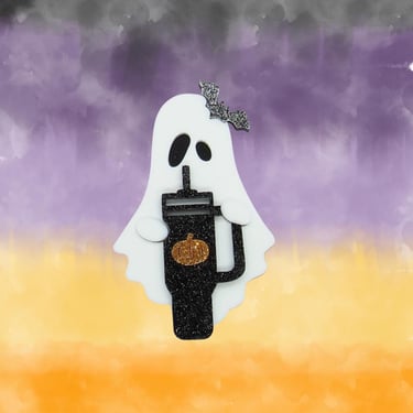 Halloween Hair Clip - Cute Ghost with Tumbler - Acrylic Barrette 