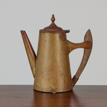Patinated Brass Teapot with Wooden Handle 