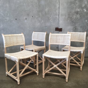 Set of Four Leather & Bamboo Chairs