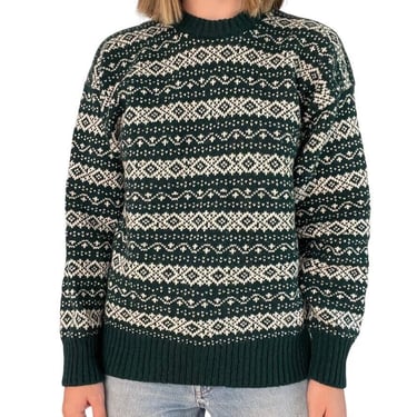 Vintage Skye Crotal Knitwear Green White Winter Wool Scottish Nordic Sweater M 