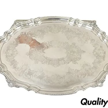 Antique English Victorian Silver Plated Ornate Oval Serving Platter Tray