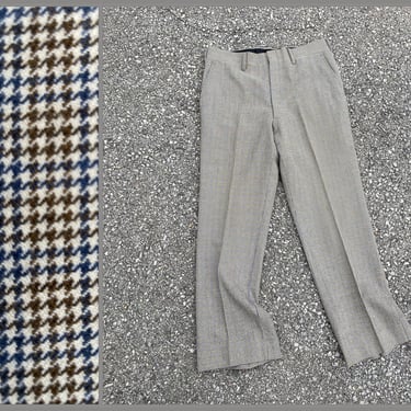 Vintage ‘70s ‘80s wool houndstooth check trousers | mustard brown &amp; blue men’s pants, @32x29 