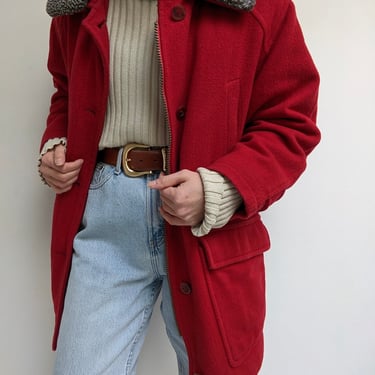 Vintage Cranberry Wool Chore Coat