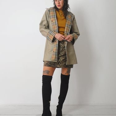 1980's Plaid Lined Hooded Raincoat