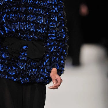 YSL Blue and Black Ruffle Top