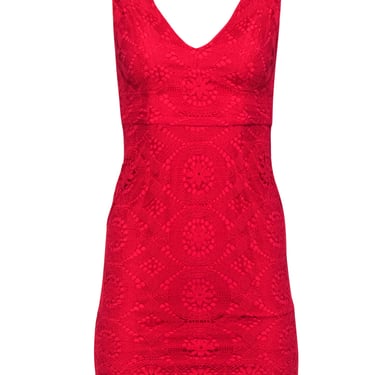 Maeve - Red Lace Plunge Sheath Dress Sz 2
