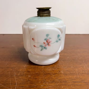 Vintage Sylvan Lamp Milk Glass Hand Painted Roses Oil Lamp Base 
