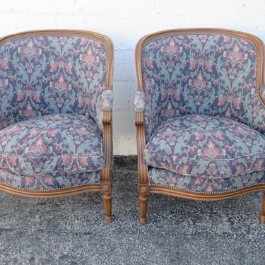 French Burl Shape Side Lounge Den Fireplace Chairs a Pair 4902