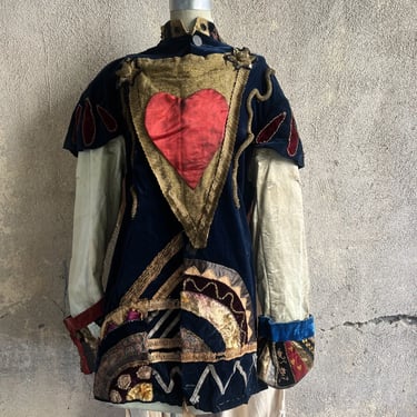 Antique Victorian 1860s Queen Of Hearts Costume Theatre Crazy Quilt Embroidery
