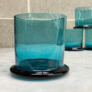 Vintage Whiskey Glasses Retro 1990s Contemporary + Blue Glass + Set of 4 + Weighted Bottoms + Modern Bar and Glassware + Colored Glass 