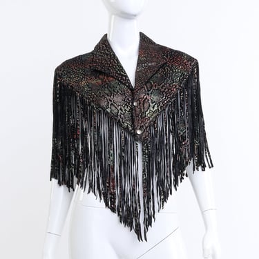 Metallic Leather Fringed Capelet