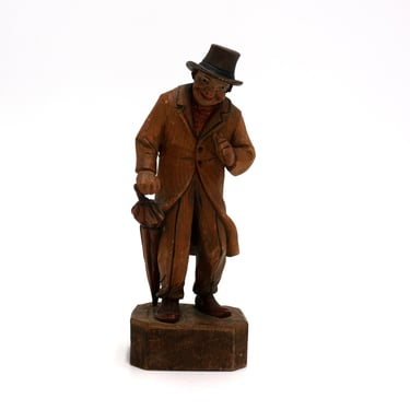 vintage South Drolian art hand carved man with umbrella 