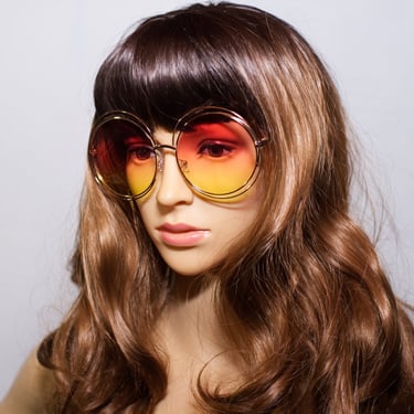 Retro Oversized Round Gold Wire Frame Pink Sunglasses | 60s 70s Vintage Inspired 