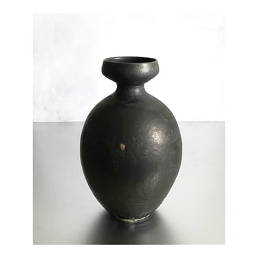 SHIPS NOW- Seconds Sale - Large Stoneware Round Vase with Dark Slate Black Matte Glaze by Sara Paloma 