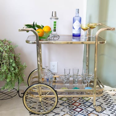 Vintage Milo Baughman Style Brass Bar Cart, Post Modern Bar Cart, Retro Vintage Furniture, Bar Storage, Vintage Home Decor 