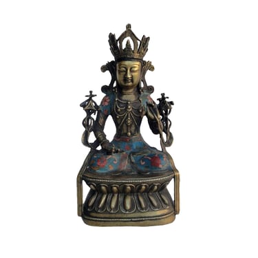 Tibetan Vintage Cloisonne Brass Sitting Tara Bodhisattva Statue On Lotus Base wk2680E 