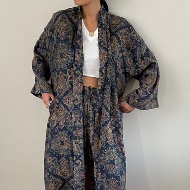 80s Dior silk set / vintage 2 piece silk paisley Christian Dior Monsieur boxer lounge shorts dressing gown robe bathrobe matching set | M L 