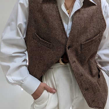 Vintage Wool Herringbone Button Vest