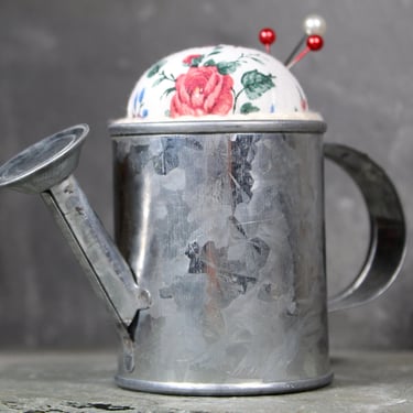 FOR GARDENERS! Miniature Watering Can Pin Cushion | Upcycled Vintage Tin Watering Can Turned Pin Cushion | Great Gift for Gardeners 