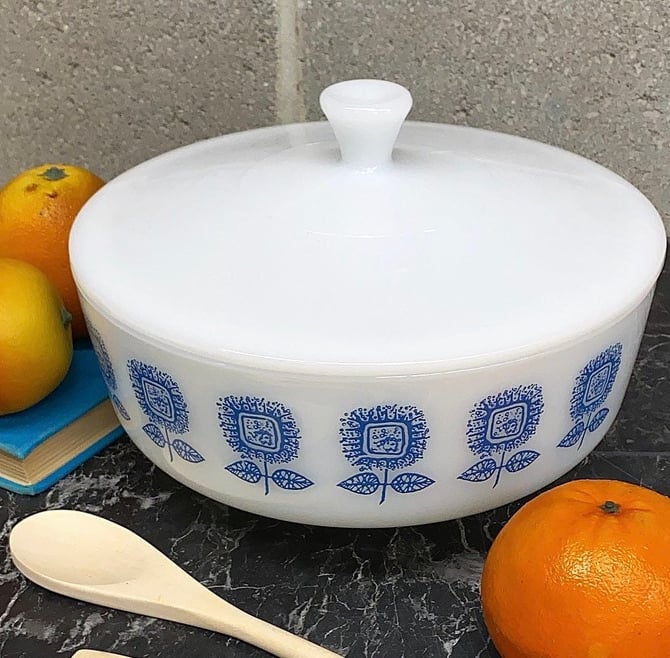 Vintage Federal Milk Glass Brown Sunflower Covered Serving Dish Bowl outlet 3.5 Quart