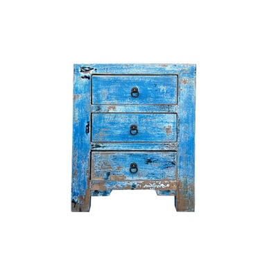 Distressed Bright Blue 3 Drawers Stone Top End Table Nightstand Chest ws4424E 