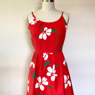 1970s Red floral Malia cotton sun dress 