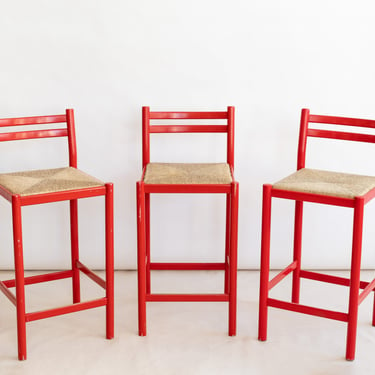 Trio of Red Gio Ponti Style Counter Stools