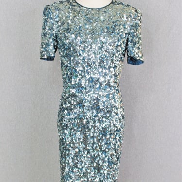 Blue - Sequined Cocktail Dress - Wedding Guest - Party Dress -  by Leslie Fay - Marked size 8 