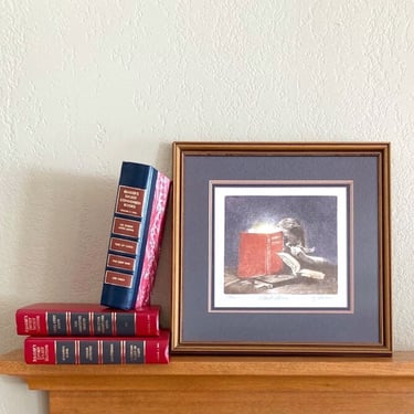 hand colored etching Ghost Stories signed W J Graham limited edition 178/400 - gold gilt frame - child booklover homework 
