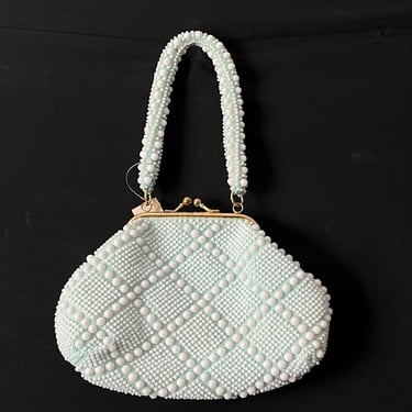 1960s bead purse vintage mod mint bubble gum beaded handbag new old stock 